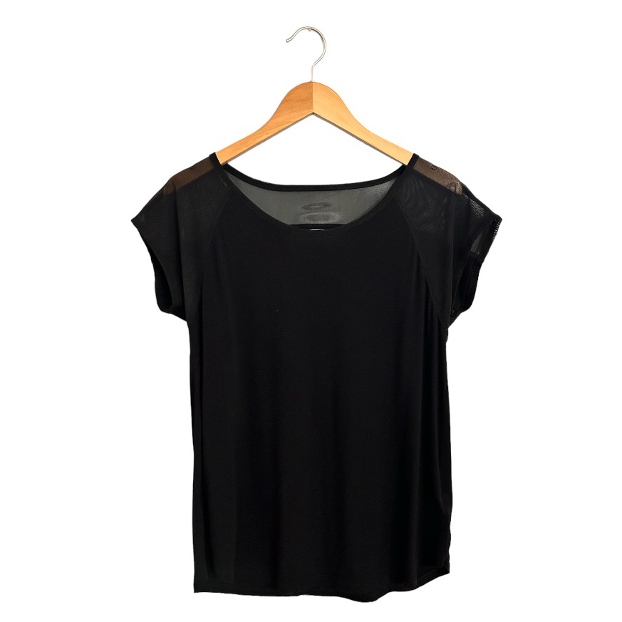 Tahari - Black Tee - Mesh Sleeve - Keyhole Back - Medium